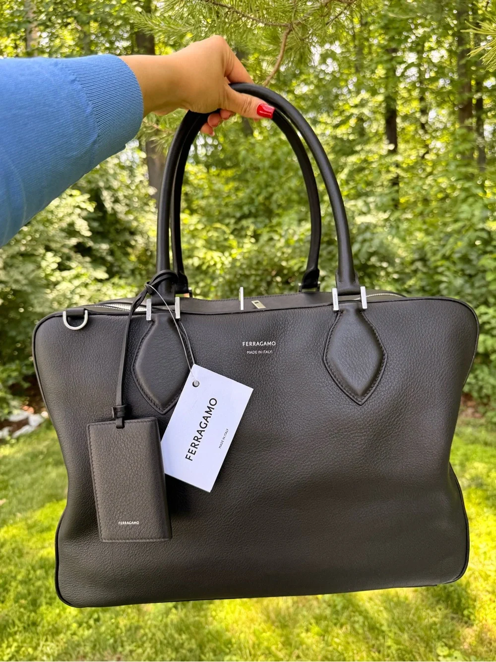 $3300‎ Ferragamo Star Shaped Leather Tote Briefcase Black Italy STORE DISPLAY